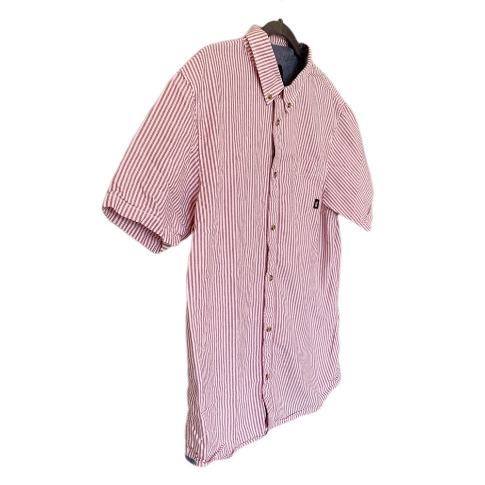 Vans Mens Classic Button Down Shirt Collared Stripe Coral White Short Sleeve - Picture 10 of 13